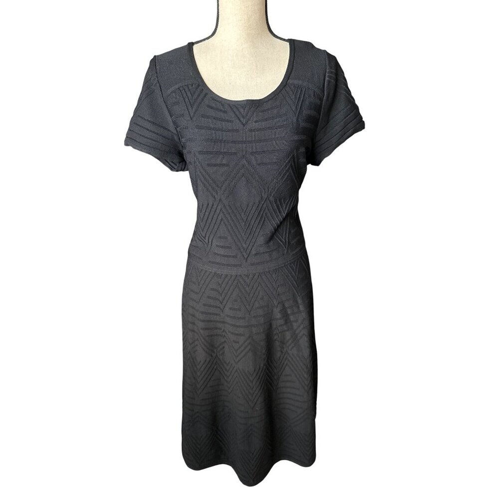 Talbots Black Knit Geometric Textured Short Sleeve A-Line Little Black Dress 1X